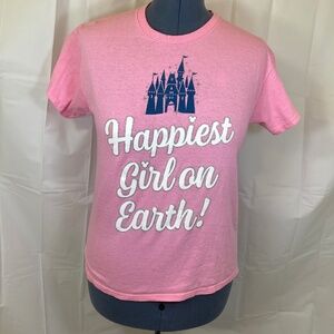 Happiest Girl on Earth Disney Pink Shirt YOUTH Sz XL Short Sleeve Glitter Castle